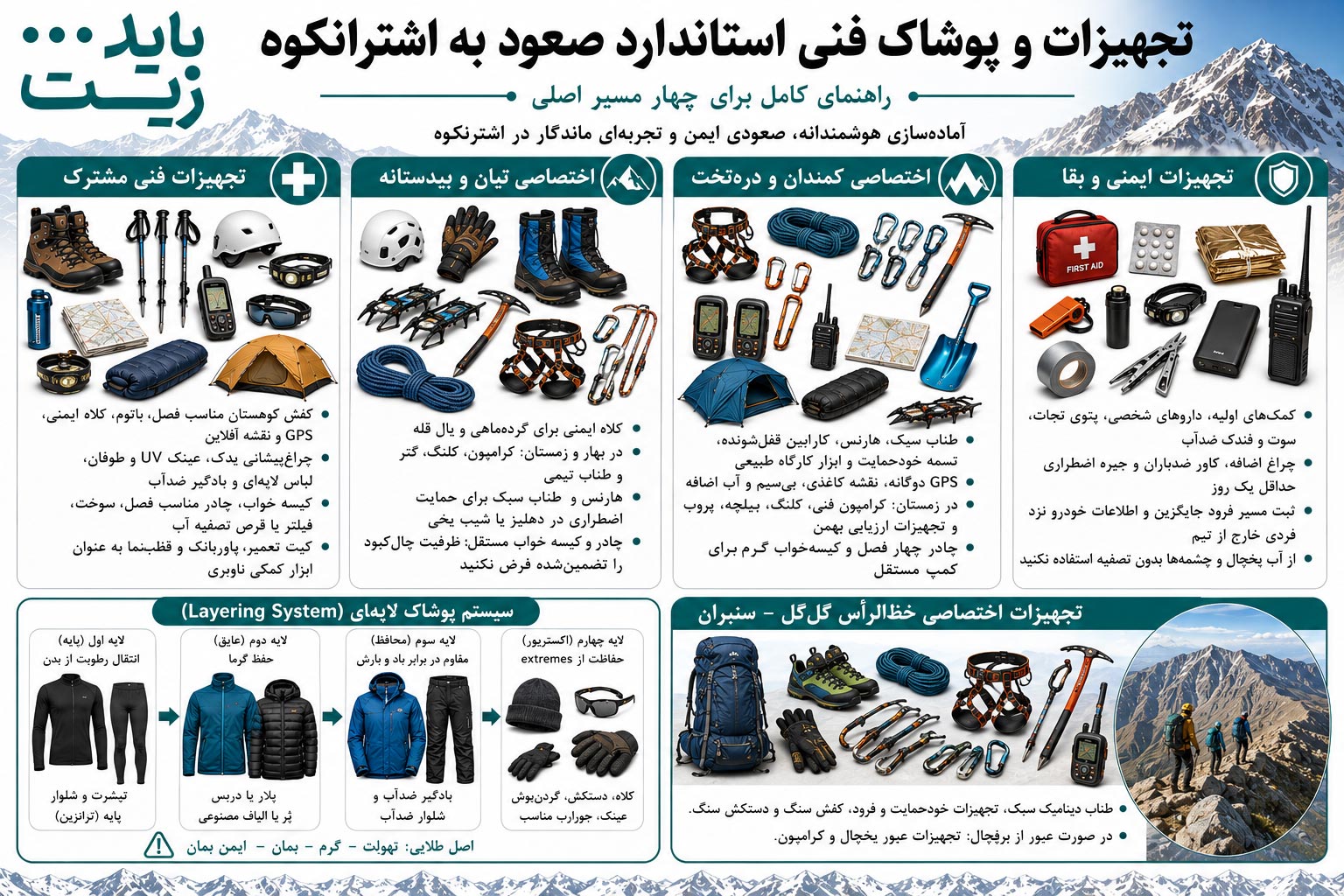 تجهیزات و پوشاک فنی استاندارد صعود به اشترانکوه