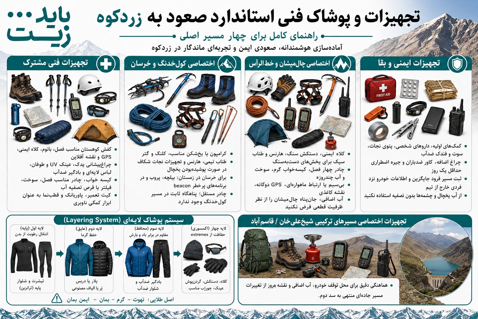 تجهیزات و پوشاک فنی استاندارد صعود به زردکوه
